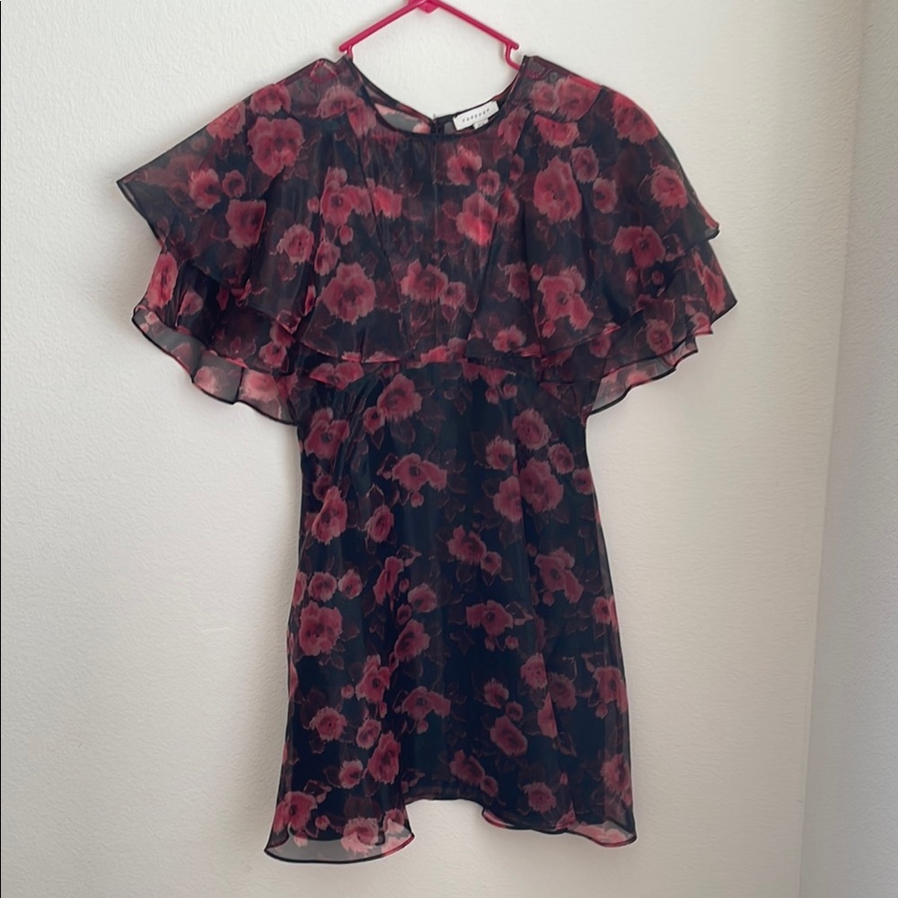 Floral Chiffon Dress with Ruffle Sleeves